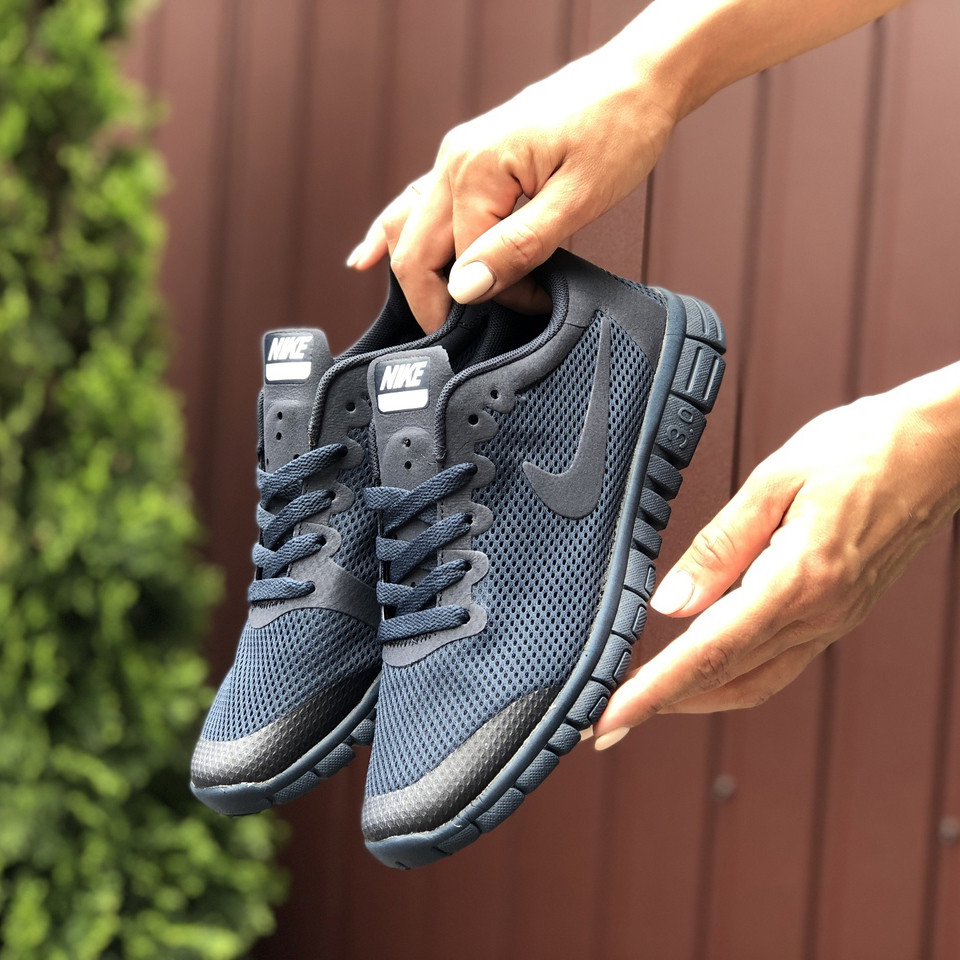 Стильні літні кросівки Nike Free Run 3.0 жіночі для тренування сіточка темно-сині