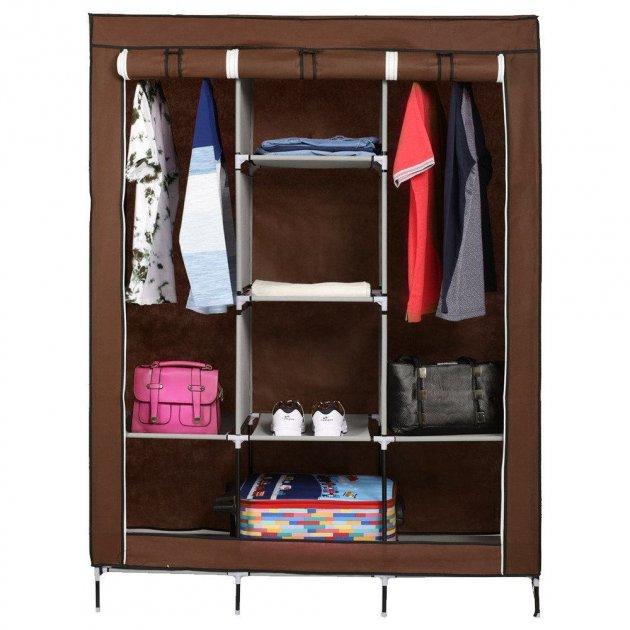 Шафа тканинна розкладна на три секції Storage Wardrobe Коричнева