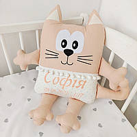 Именная подушка мягкая игрушка - Котик с именем