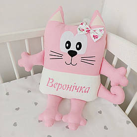 Іменна подушка м'яка іграшка - Киця з велюру ( оригінальний подарунок дівчинці)