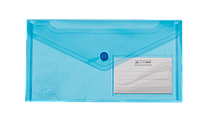 Папка-конверт TRAVEL, на кнопке, DL, глянцевый прозрачный пластик, синяя BM.3938-02