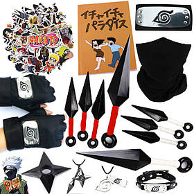 Набір Какаші з аніме Наруто: Пов'язка + Маска + Перчатки + Книга + Стікери + 8 Кунаїв + Сюрикен + Браслет + 2 Кулона | Косплей