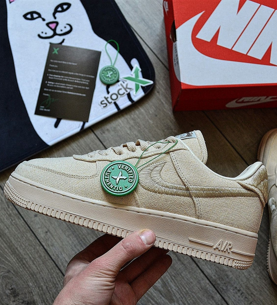 Чоловічі кросівки Nike Air Force x Stussy весна-осінь демісезонні бежеві. Живе фото. топ, фото 1