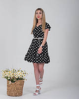 Платье легкое молодежное черного цвета из льна с принтом размеры 44, 46, 48.