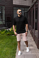 Льняная рубашка черная и шорты карго мужские | Костюм летний мужской ЛЮКС качества