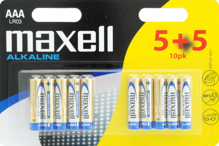 Лужна батарейка Maxell Alkaline AAA/LR03  10шт/уп(5+5) blister, фото 1