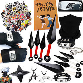 Набір Какаші з аніме Наруто: Пов'язка + Маска + Перчатки + Книга + Стікери + 8 Кунаїв + Сюрикен + 2 Браслета + 2 Кулона | Косплей