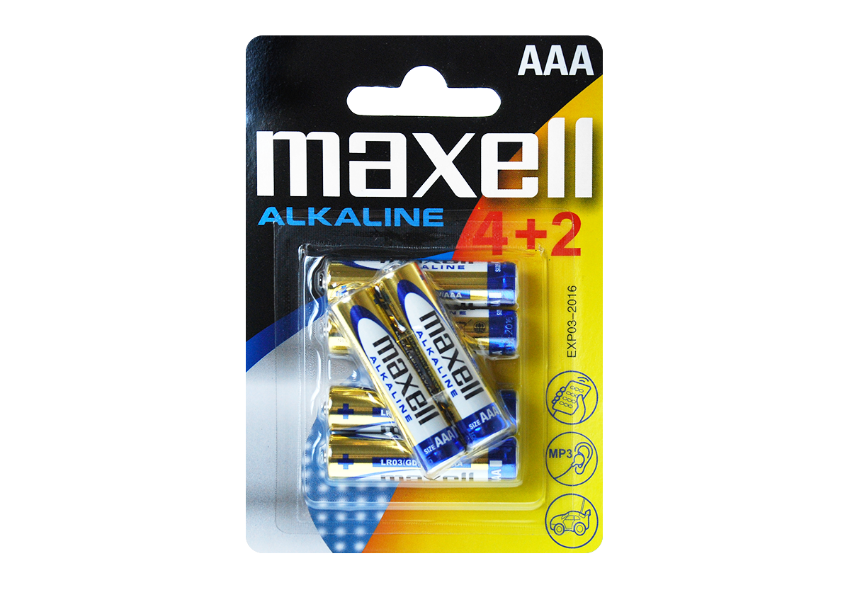 Лужна батарейка Maxell Alkaline AAA/LR03 6шт/уп(4+2) blister