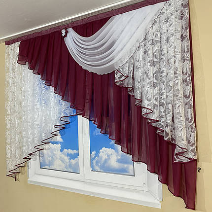 Тюль ламбрекен в дитячу, на кухню №446 бордо, фото 3