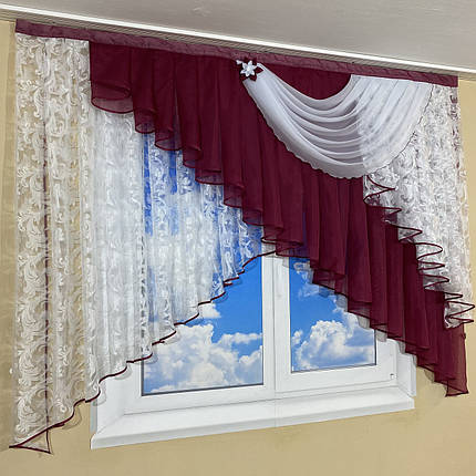 Тюль ламбрекен в дитячу, на кухню №446 бордо, фото 2