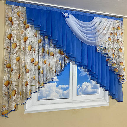 Тюль ламбрекен в дитячу, на кухню №446 синя, фото 2