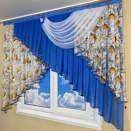 Тюль ламбрекен в дитячу, на кухню №446 синя, фото 3