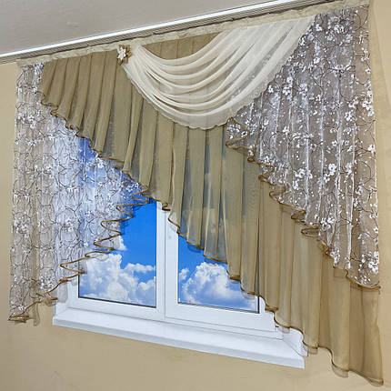 Тюль ламбрекен в дитячу, на кухню №446 беж, фото 2