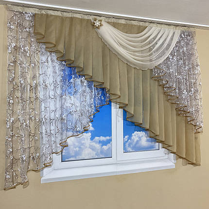 Тюль ламбрекен в дитячу, на кухню №446 беж, фото 3