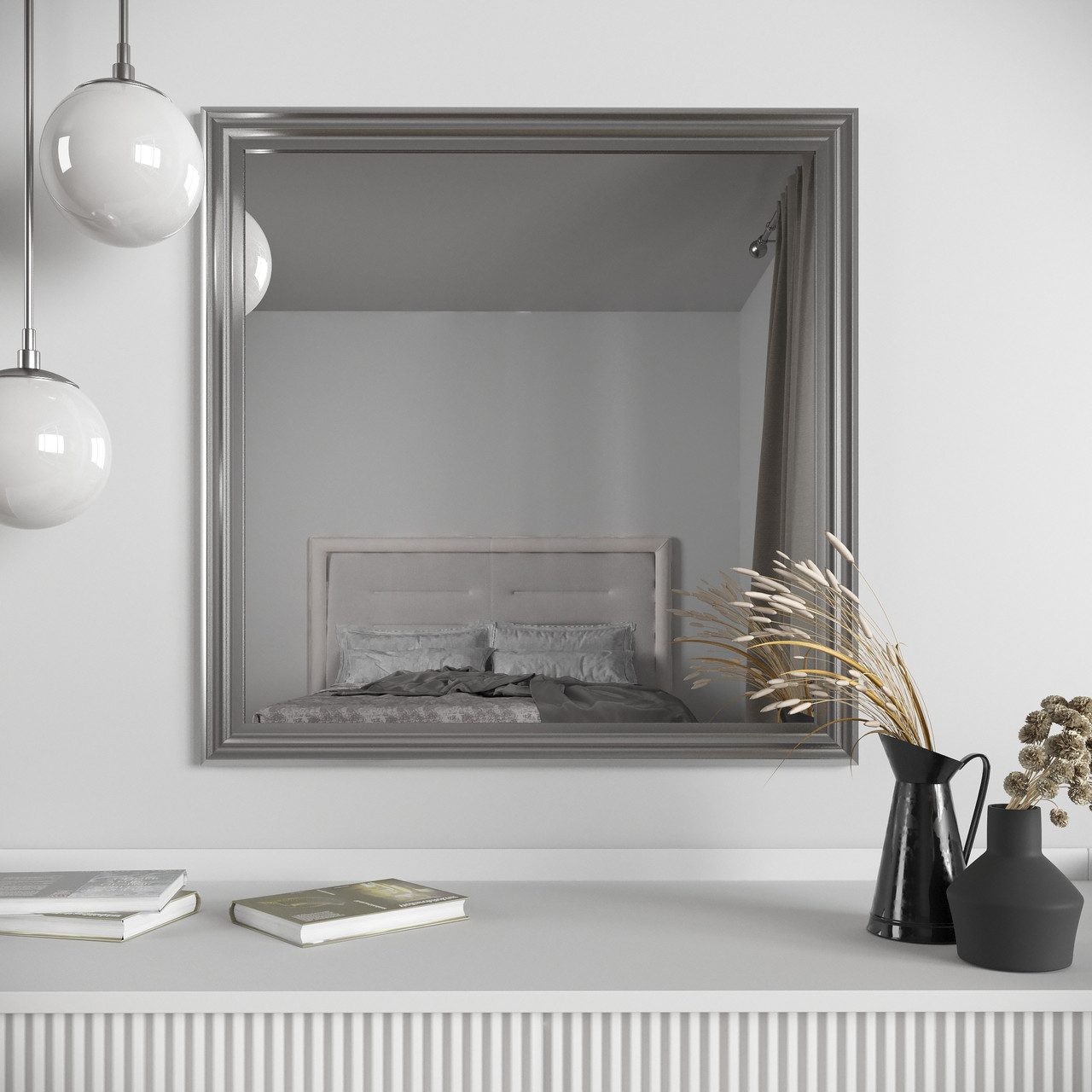 Квадратне дзеркало на стіну 68х68 Срібло Black Mirror для будинку в ванну кімнату спальню коридор передпокій