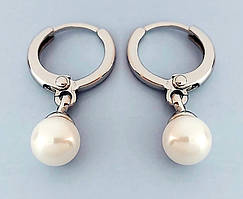 Сережки XР з перлами 6 мм. Родій. Довжина: 2 див.