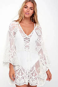 Пляжна туніка жіноча гіпюрова коротка біла