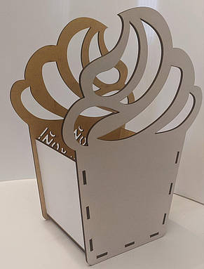 Квітковий кошик у формі тістечка "Самий солоденький" білого кольору з ДВП, фото 2