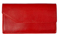 Женский кожаный кошелек Grande Pelle,кошелек с монетницей и отделением для телефона,красный цвет, глянцевый