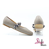 Жіночі туфельки- пуанти  шкіряні з ланцюжком кольору cremme, фото 3