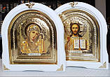 Ікона вінчальні Спаситель П.Б.Казанська у білому арочному кіоті, розмір кіота 28×25, 15*18( сюжети з квітами), фото 6