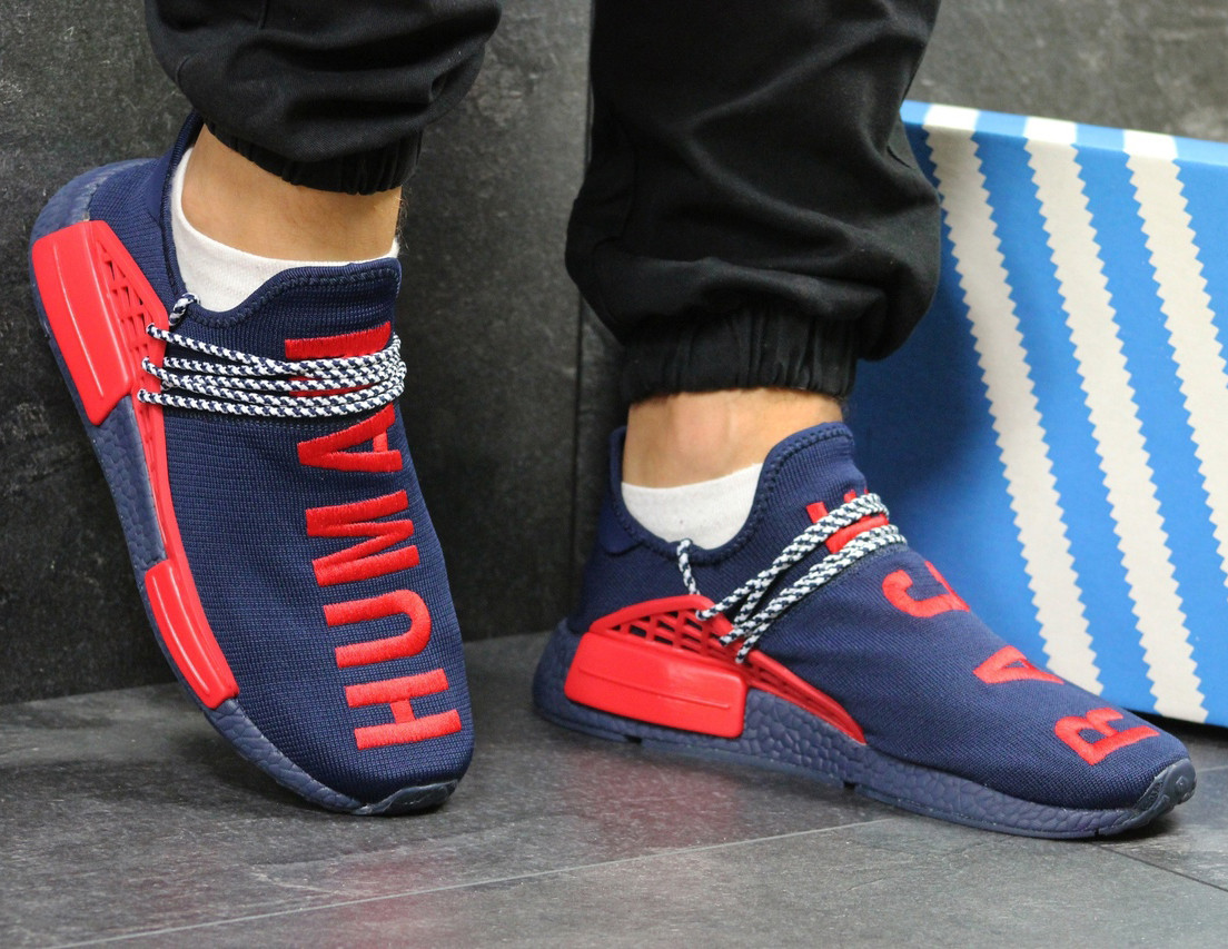 Чоловічі кросівки Adidas NMD Human RACE стильні літні сіточка сині червоні