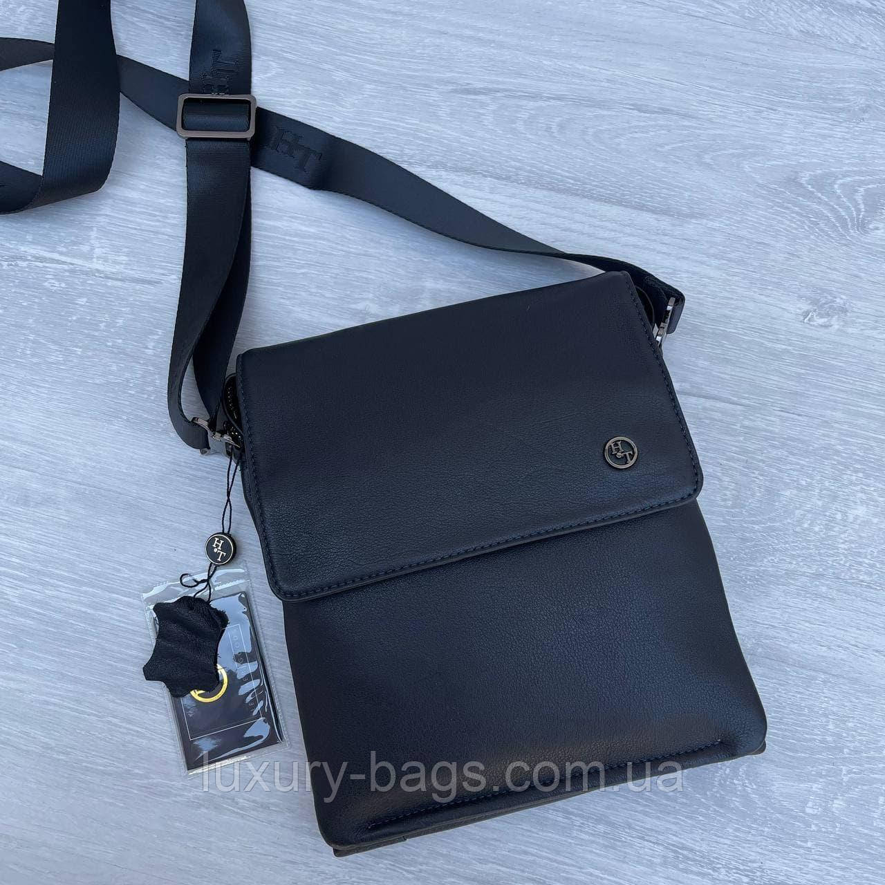 Чоловіча якісна сумка H.T Leather на два відділи та дві дод. кишені