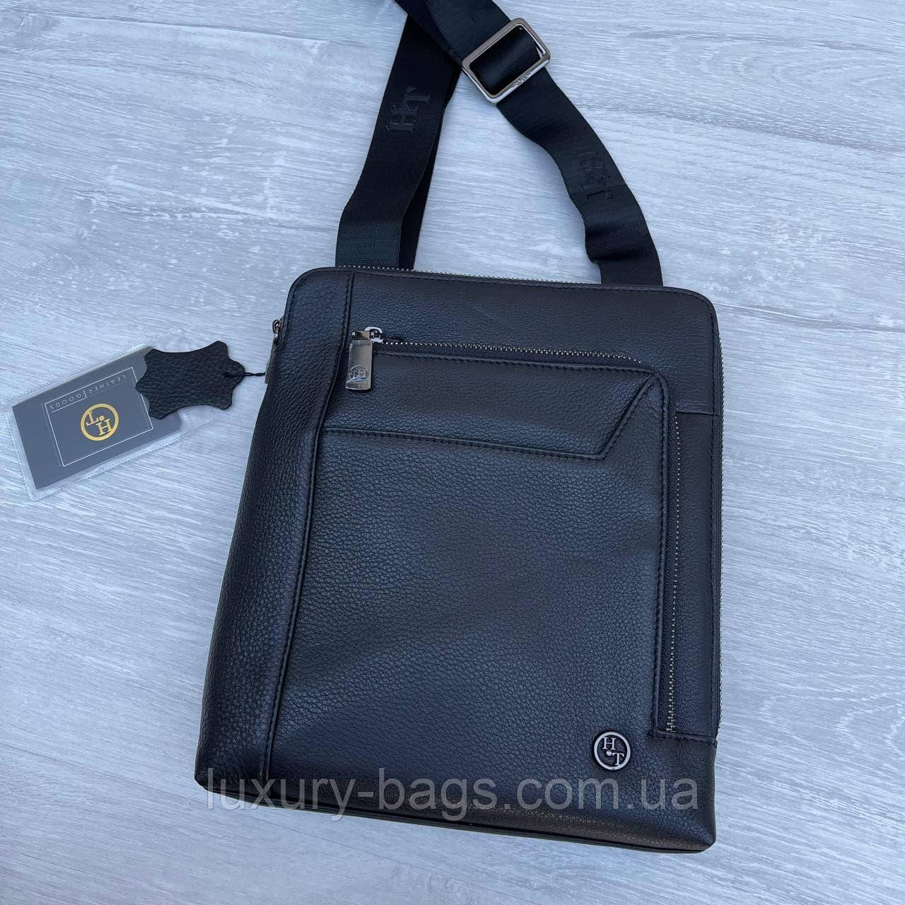 Чоловіча якісна сумка H.T Leather на два відділи та три дод. кишені