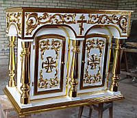Панихидный стол из дерева с дверцами и позолотой резьбы 120х60х95 см