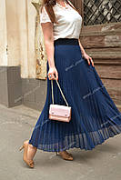 Юбка плиссе гофре синий шифон макси длины