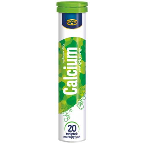 Вітаміни Кальцій Kruger Calcium шипучі в таблетках розчинні, 20 шт., Польща, зі смаком лимона