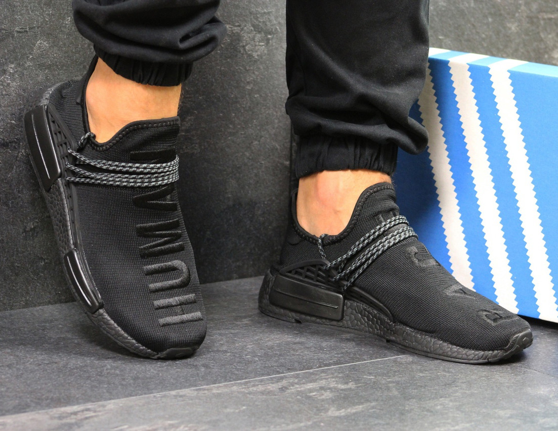 Чоловічі кросівки Adidas NMD Human RACE спортивні жіночі сіточка чорні