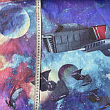 Тканина перкаль з космосом, планетами і космічними кораблями, ш. 150 см, фото 4