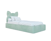 Кровати детские подростковые с ушками котика MeBelle CAT 90х190 см односпальная, зеленый, мятный велюр