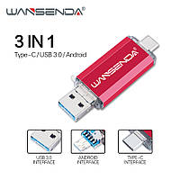 Флешка 32 ГБ 3в1 USB 3.0 / Micro USB / Type-C разъёмами для мобильных устройств с OTG