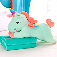 Іграшка подушка плед 3 в 1 Єдиноріг м'ята 50 см