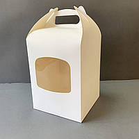 Картонная упаковка 152х200х152 мм для кондитерских изделий белая с окном упаковка для пасхи кексов в упаковке