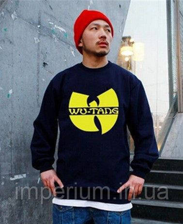 Cвітшот з жовтим логотипом Wu Tang Clan | темно синя кежуал кофта