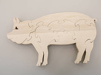 Фігурний дерев'яний пазл "Свинка" 18х10 см ручної роботи з екологічного матеріалу