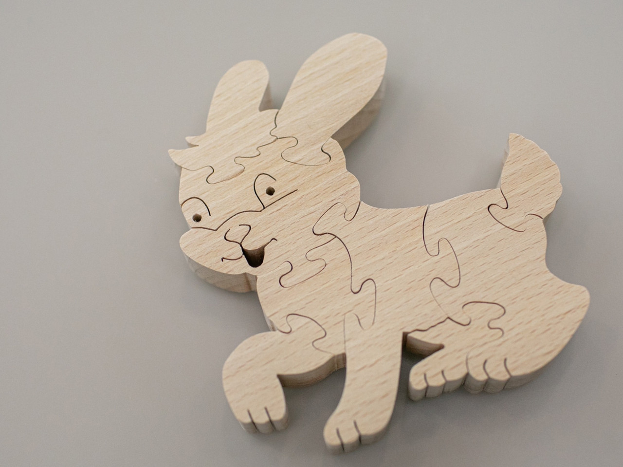 Пазл дитячий у вигляді тварини "Зайчик" 10х11 см з екологічного натурального дерева, фото 1
