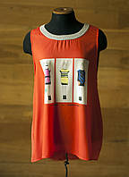 Подовжений топ блузка коралового кольору з малюнком жіночий Zara, розмір М