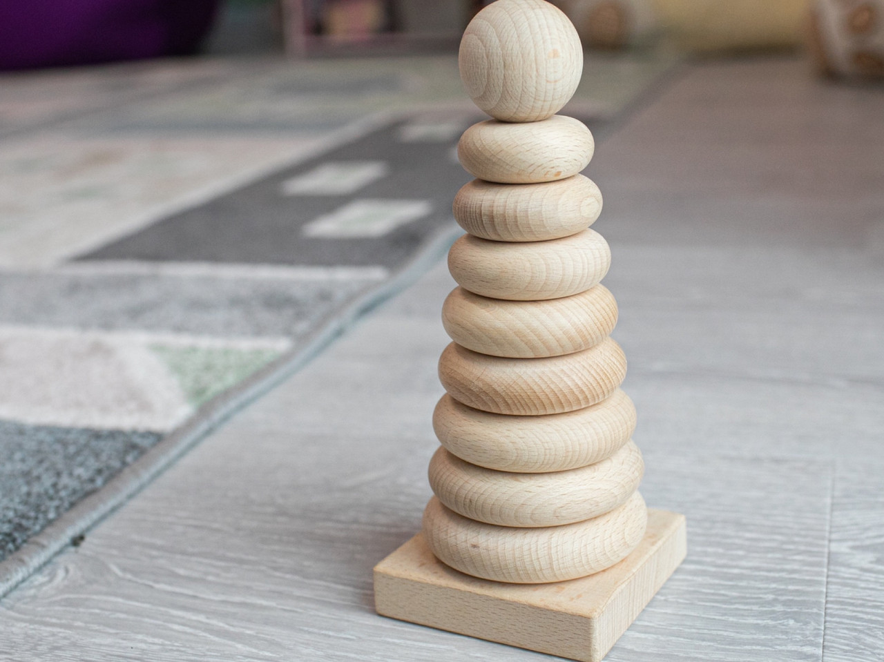 Дитяча дерев'яна іграшка пірамідка 8.5х21 см вежа з натурального екоматеріалу