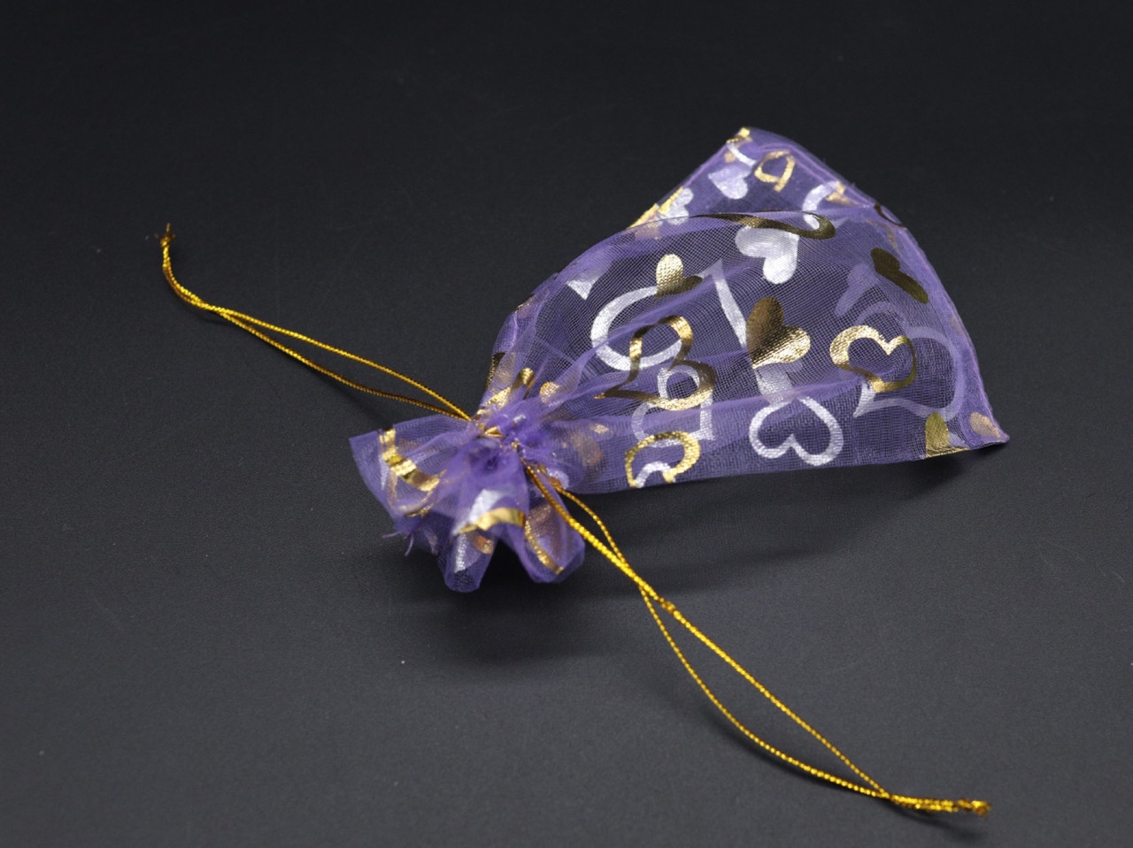 Тканинні пакетики для подарунків подарункові мішечки з органзи. Колір фіолетовий. Серце.9х12см, фото 1