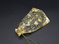 Подарочные мешочки из органзы на затяжках с узором Цвет "золотой тюльпан". 13х18см