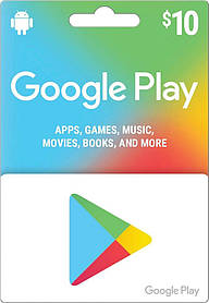 Карта оплати Google Play Gift Card на суму 10 USD, US-регіон