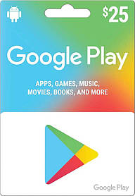 Карта оплати Google Play Gift Card на суму 25 USD, US-регіон