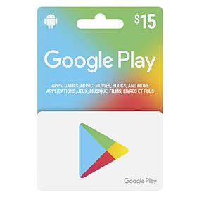 Карта оплати Google Play Gift Card на суму 15 USD, US-регіон