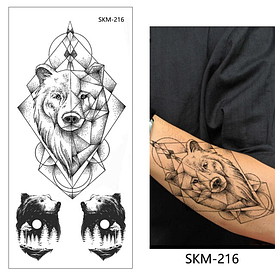 Флеш тату, 19*9 см, Тимчасова, Перекладна. Набор, Вовки, Ведмеді, Геометрия, SKM-216 (S)