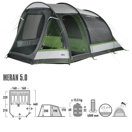 Намет пʼятимісний High Peak Meran 5.0 Light Grey/Dark Grey/Green (11808), фото 1