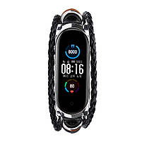 Ремінець вінтажний для фітнес-браслета Xiaomi Mi Band 5 і 6 Type A Black-silver, фото 3